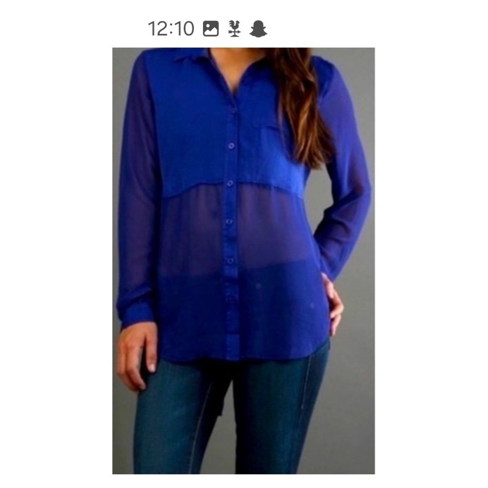 Free People Top Womens XS Royal Blue Ultramarin Sheer Tunic Colorblock Boho